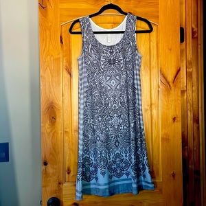 Aventura sleeveless gray and charcoal printed dress small